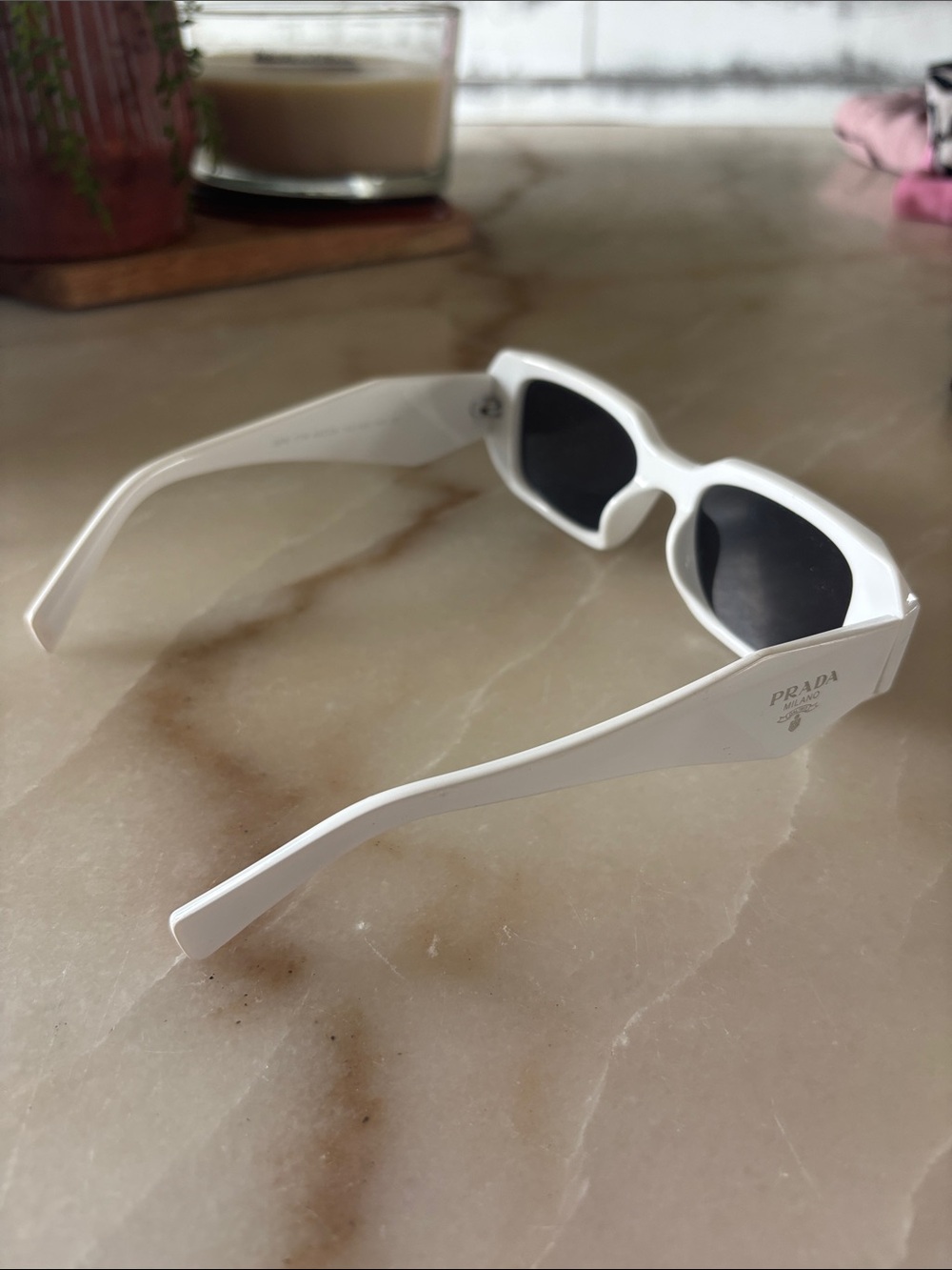 Prada Glossy White Logo Temple Sunglasses - Picture 6 of 8
